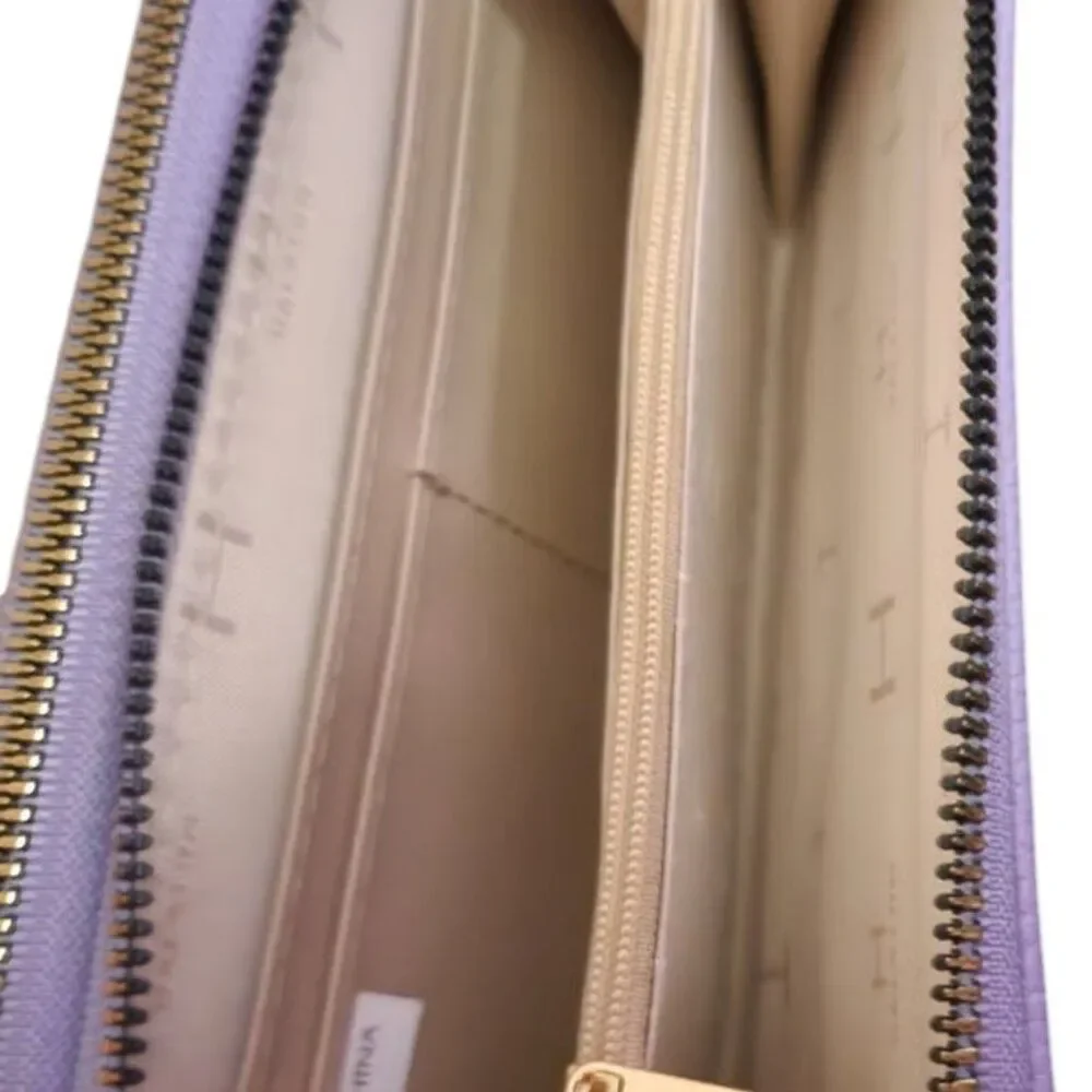 Halston Purple Lilac Pebble Double Zip Wallet